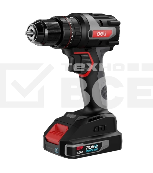 Дрель-шуруповерт Deli DE-CZ20-1, Аккумуляторная, 20В, Без АКБ и ЗУ, Ударная