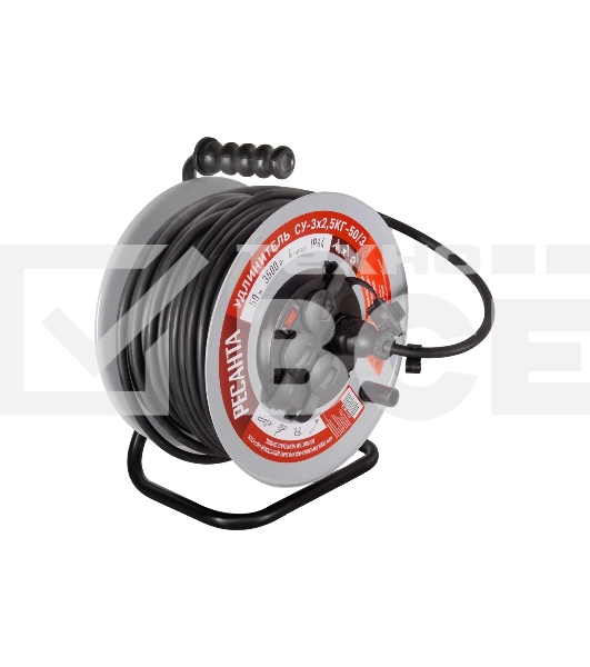 Удлинитель силовой Ресанта СУ-3х2,5КГ-50/3 (61/118/10) 2x1.0 кв.мм 4 розет. 40 м ПВС катушка серый