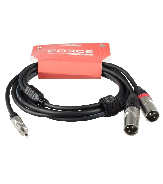Кабель аудио FORCE FLC-19/31/8' TRS mini Jack - 2xXLR, высококачественный стерео, используется для подключения смартфонов к микшерам и аудио интерфейсам, диаметр 6 мм, профессиональные металлические разъемы, длина 3 м