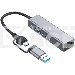 Разветвитель USB-C Digma DHUB-LAN-4port 4порт. серебристый