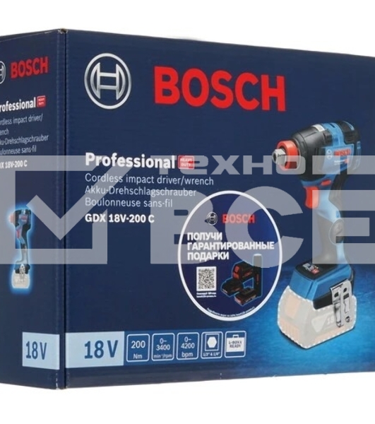 Ударный гайковерт BOSCH GDX 18V-200 C (06019G4204) без акк и ЗУ, 3400 об/мин, 1/4