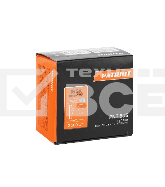 Гвозди PNT 50S для пневмостеплера ANG 210R, отделочные, тип 16 (16GA), сеч. 1,6 x 1,4 мм, шляпка 3 мм, длина 50 мм, сталь, 2500 шт
