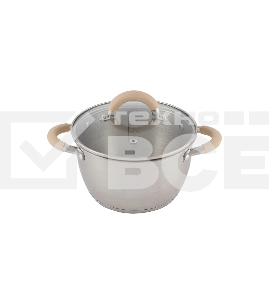 Кастрюля MALLONY Fortuna нержавеющая сталь, со стеклянной крышкой, матовый корпус ручки с силиконом, 2,5 л