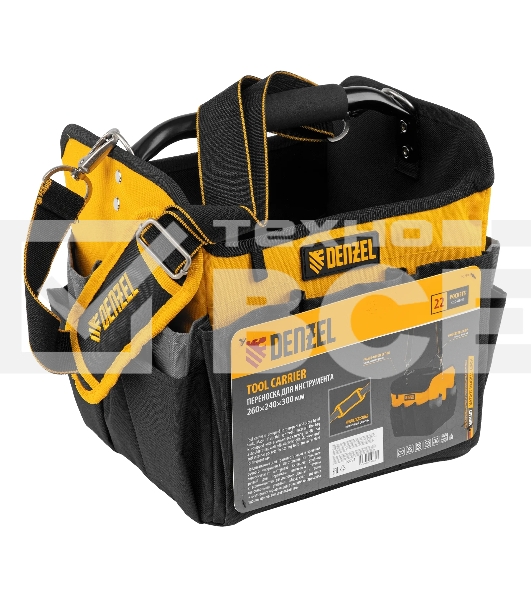 Переноска для инструмента Denzel 260х240х300 мм, 22 кармана, наплечный ремень
