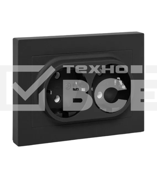 Розетка 2-м EKF UP1-SOB-210 СП Эпика 16А с заземл. без защ. шторок с рамкой механизм черный