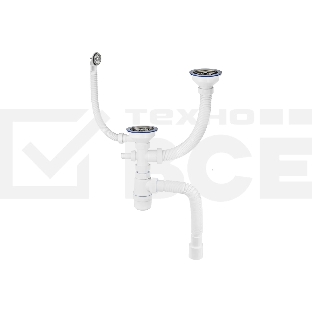 Сифон Элит для 2-ой, разноуров. мойки нерж.чаш. Ø114мм, отв. ст/м., кругл пер. и гофротр. L800