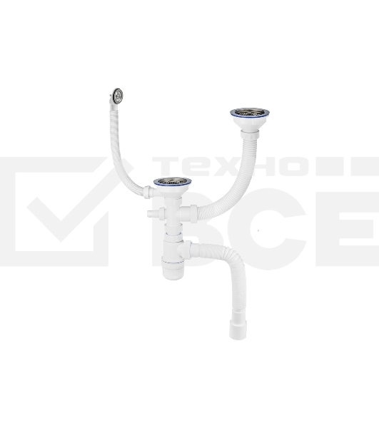 Сифон Элит для 2-ой, разноуров. мойки нерж.чаш. Ø114мм, отв. ст/м., кругл пер. и гофротр. L800