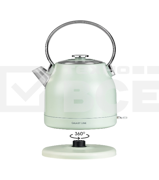 Чайник электрический Galaxy Line GL 0333, мятный, металл, 2200 Вт, 1,5 л