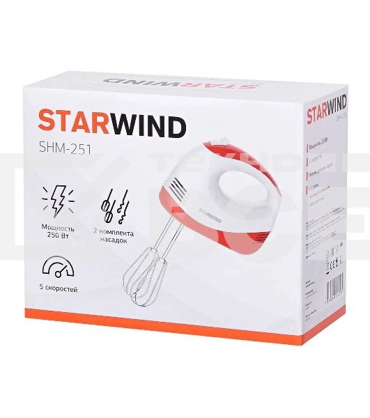 Миксер ручной Starwind SHM-251 250Вт белый/коралловый