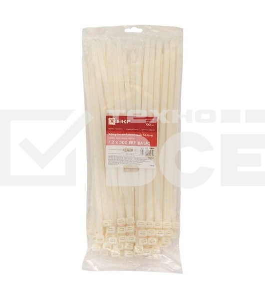 Хомут кабельный 7.2х300 нейл. бел. (уп.100 шт) EKF plc-c-7.2x300