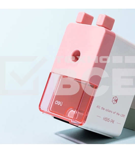 Точилка для карандашей механическая Deli EH515-PK, 1 отверстие, пластик, розовый/белый, пластиковый бокс