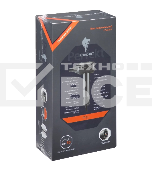 Фен LEONORD LE-1214 черный, 1800 Вт, ионизация