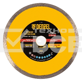 Диск алмазный сплошной Denzel супертонкий, 200 х 25,4 мм, горячее прессование, мокрое резание