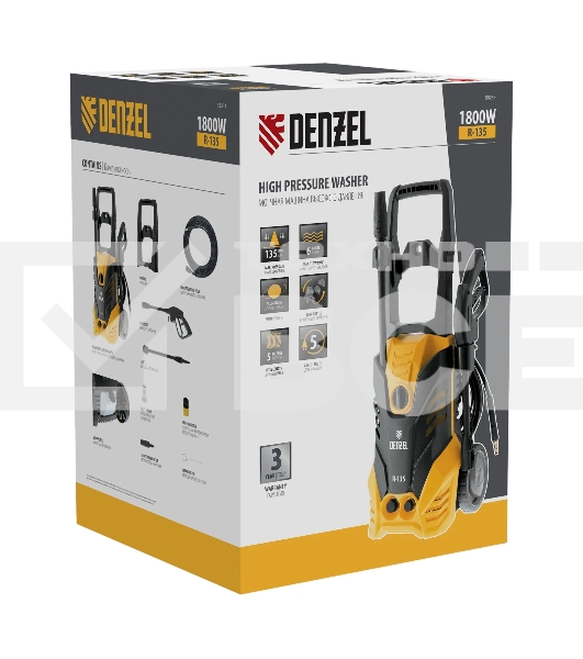 Моечная машина высокого давления Denzel R-135 1800 Вт, 135 бар, 6 л/мин, колесная