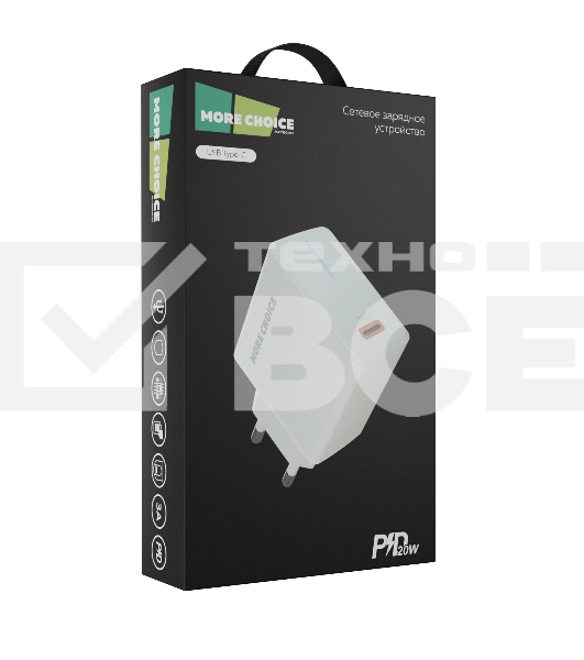 Сетевое зарядное устройство MORE CHOICE (4610196408632) NC60 1USB-C 3.0A PD 20W быстрая зарядка белый