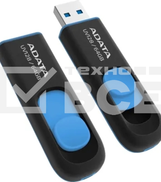 Флешка USB ADATA UV128 (AUV128-64G-RBE), 64Gb, USB 3.0, R/W 100/30, черный/синий
