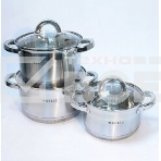 Набор посуды из нержавеющей стали со стеклянными крышками KELLI KL-4246 6 пред. 16 см -2,1; 18- см-2,9; 20 см-3,9 литра. 7-ми слойное капсульное дно. Индукция, фото2
