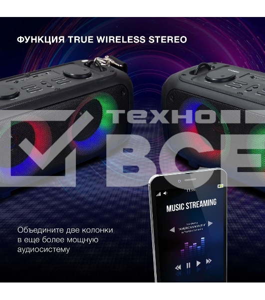 Портативная колонка Hyundai H-PS1030 черный/черный 40 Вт 2.0 BT 10м 3600mAh