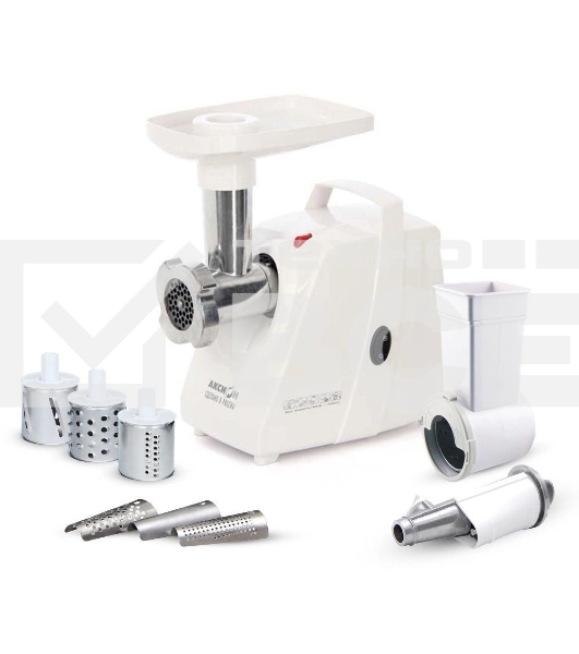 Мясорубка электрическая Аксион М34.02 белый, 1500 Вт, 1.7 кг/мин, защита от перегрузки, насадки - 5