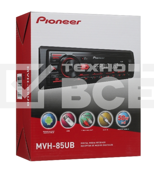 Автомагнитола Pioneer MVH-85UB, 1 DIN, USB Type-A, AUX, съёмная панель