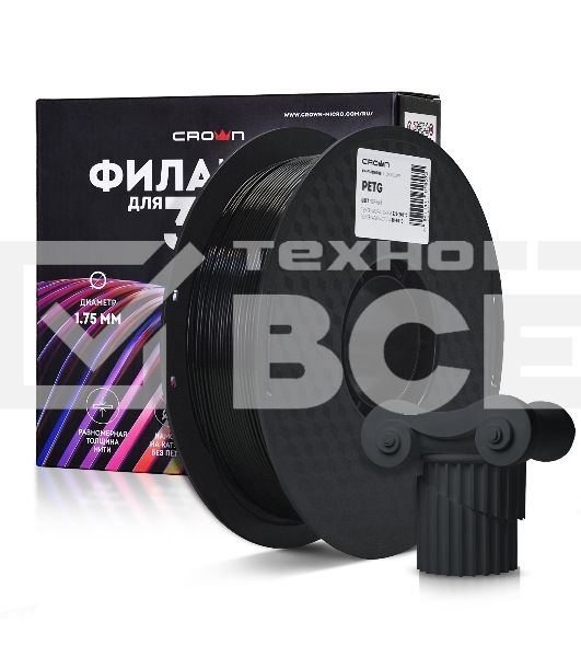 Филамент Crown Micro CM-FILPETG016B PETG 1.75 1кг черный