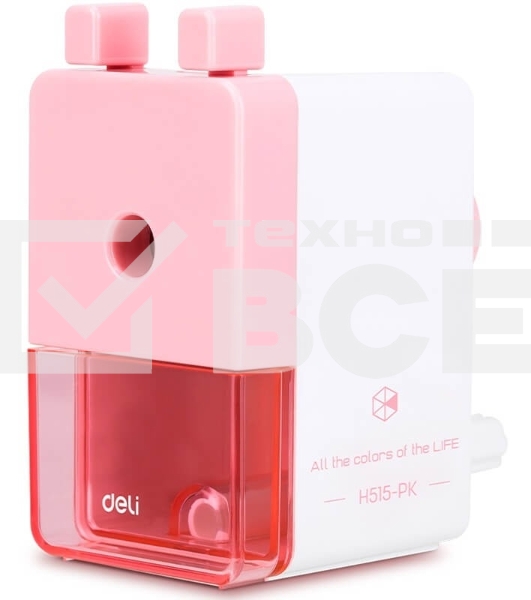 Точилка для карандашей механическая Deli EH515-PK, 1 отверстие, пластик, розовый/белый, пластиковый бокс