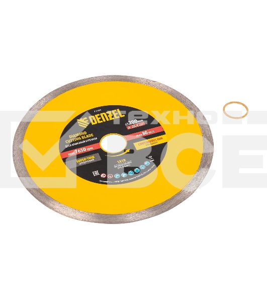 Диск алмазный сплошной Denzel супертонкий, 200 х 25,4 мм, горячее прессование, мокрое резание