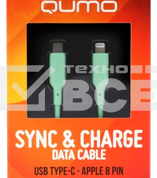 Кабель QUMO, MFI С94, Type-C на MFI Apple 8 pin, силиконовый, 1м, 2,22A, 9V, 20W, PD (зеленый)