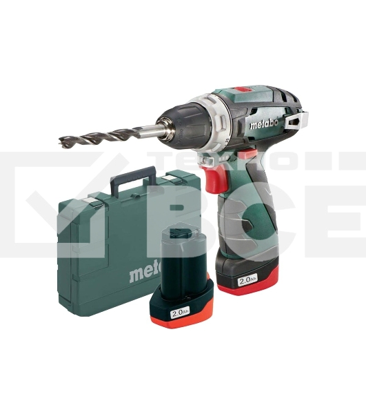 Дрель-шуруповерт аккумуляторная Metabo PowerMaxx BS 600080500, Аккумуляторный, 12В, 2 АКБ