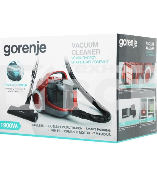 Пылесос Gorenje VC1901GACRCY черный/красный, 280/1900 Вт, уборка сухая, пылесборник контейнер 2.2 л