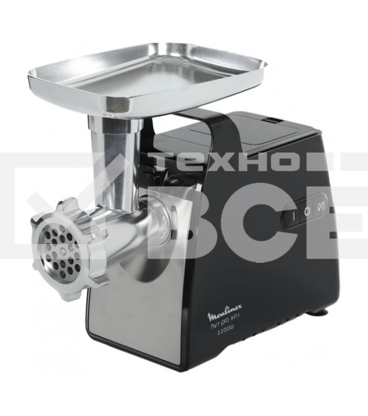 Мясорубка электрическая Moulinex ME558810 черный, 2200 Вт, 3.9 кг/мин, реверс, насадки - 8