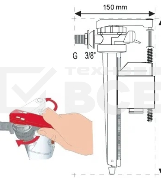 Заливной клапан набора воды JOLLYFILL FL150L3, боковой латунь 3/8' с переходником на 1/2