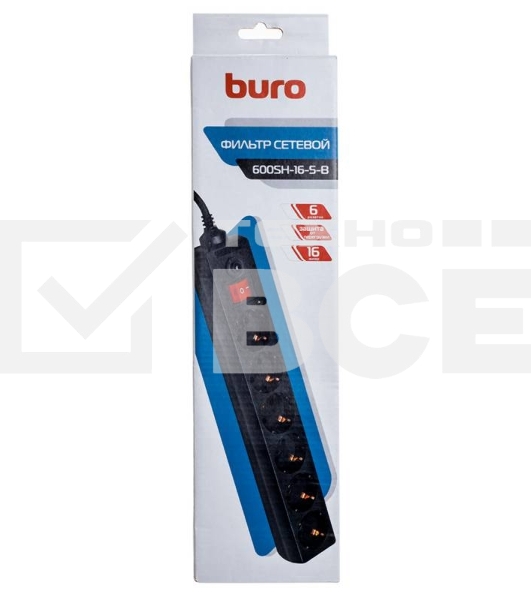 Сетевой фильтр Buro 600SH-16-5-B 5м (6 розеток) черный (коробка)