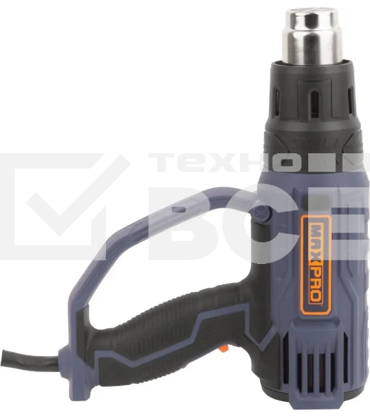 Фен технический MAX-PRO MPHG2001 2000 Вт, 60/350/600°C, 500 л/мин, 0,76 кг, резиновый кабель, резиновые вставки, кор.