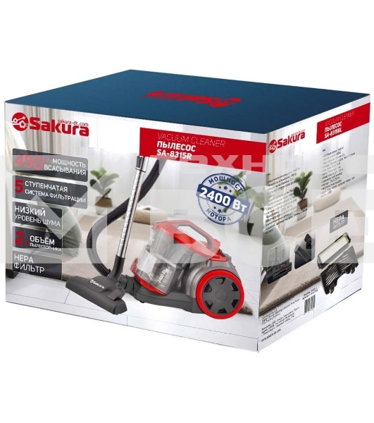 Пылесос Sakura SA-8315R красный/черный, 450/2400 Вт, уборка сухая, пылесборник контейнер, 2 л