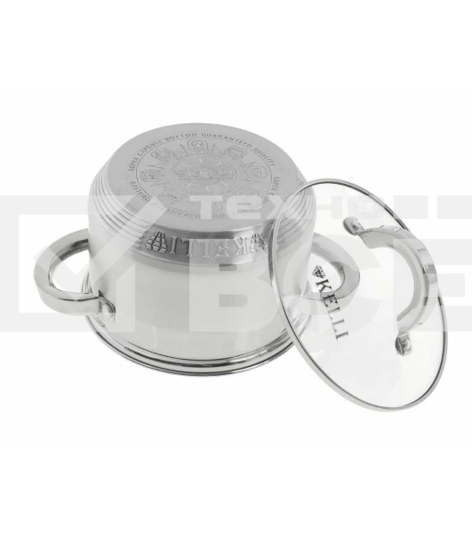 Набор посуды из нержавеющей стали со стеклянными крышками KELLI KL-4246 6 пред. 16 см -2,1; 18- см-2,9; 20 см-3,9 литра. 7-ми слойное капсульное дно. Индукция