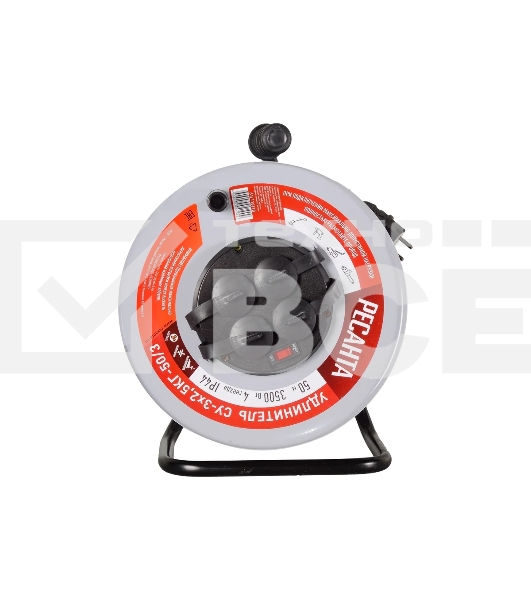 Удлинитель силовой Ресанта СУ-3х2,5КГ-50/3 (61/118/10) 2x1.0 кв.мм 4 розет. 40 м ПВС катушка серый