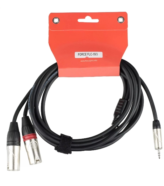 Кабель аудио FORCE FLC-19/31/8' TRS mini Jack - 2xXLR, высококачественный стерео, используется для подключения смартфонов к микшерам и аудио интерфейсам, диаметр 6 мм, профессиональные металлические разъемы, длина 3 м
