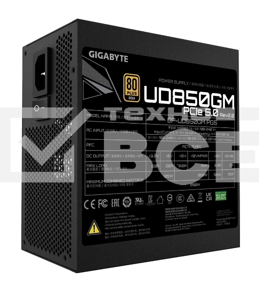 Блок питания Gigabyte UD850GM PG5 V2 GP-UD850GM PG5 850W, 80Plus, Gold, Полностью модульный, PCIe Gen 5.0 compatible 28200-U85GP-2EUR