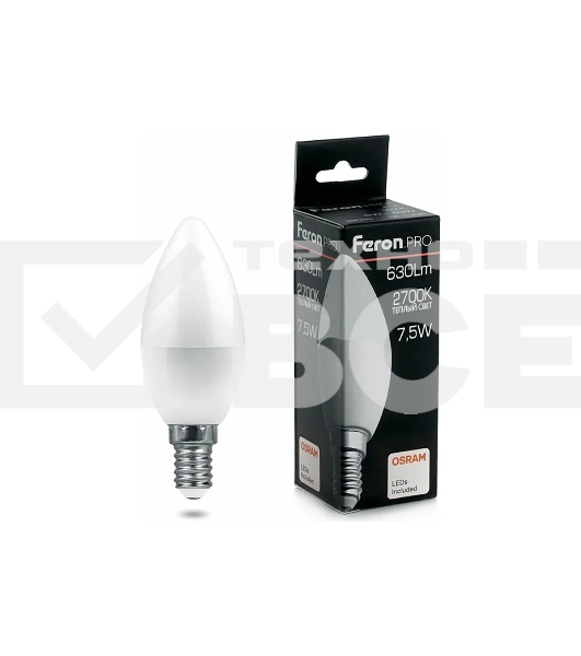 Лампа светодиодная FERON PRO LB-1307 (38053) свеча E14 7.5W 2700K