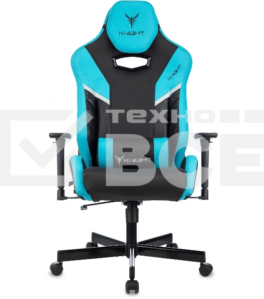 Кресло игровое Knight Thunder 5X черный/голубой эко.кожа крестов. металл