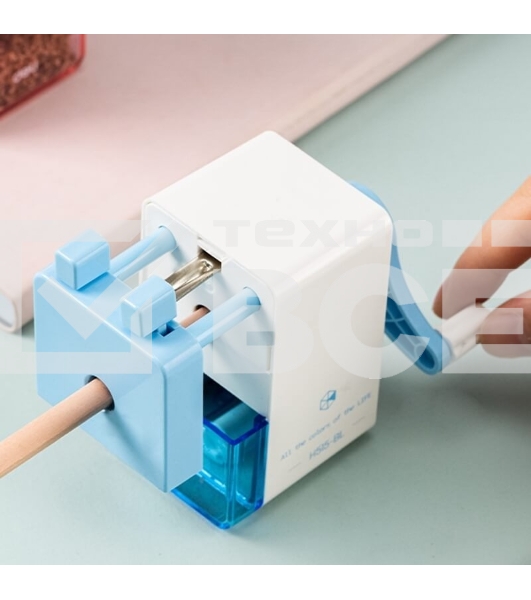 Точилка для карандашей механическая Deli EH515-BL, 1 отверстие, пластик, голубой/белый, пластиковый бокс