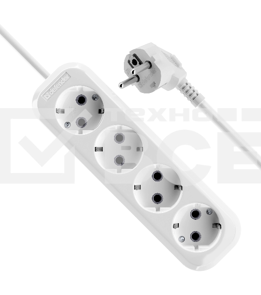 Удлинитель с заземлением Defender R340 16 А, 3 м, заземление