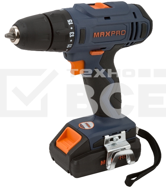 Дрель-шуруповерт MAX-PRO 85030, Аккумуляторная, 18В, 2 АКБ, Кейс