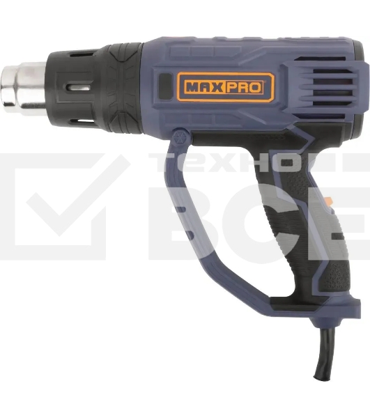 Фен технический MAX-PRO MPHG2001 2000 Вт, 60/350/600°C, 500 л/мин, 0,76 кг, резиновый кабель, резиновые вставки, кор.