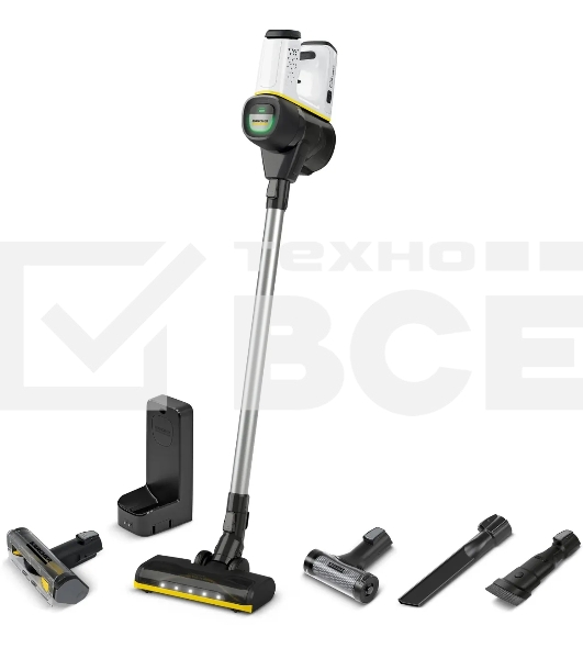 Пылесос вертикальный Karcher VC 6 Cordless серебристый/белый, питание от аккумулятора, 250 Вт, уборка сухая, пылесборник 0.8 л, работа от АКБ max 50 мин.