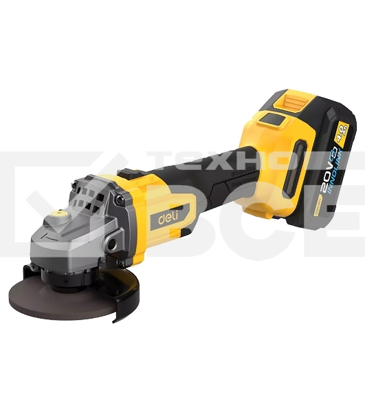 Угловая шлифовальная машина аккумуляторная Deli DC601 (2АКБ*4А·ч + ЗУ, 20В, 115мм, М14, 3500/6000/8500об/мин, сумка)