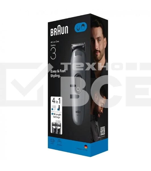 Триммер Braun AIO3500 серый (насадок в компл:3шт)