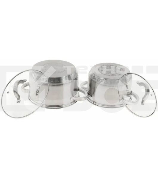 Набор посуды из нержавеющей стали со стеклянными крышками KELLI KL-4246 6 пред. 16 см -2,1; 18- см-2,9; 20 см-3,9 литра. 7-ми слойное капсульное дно. Индукция