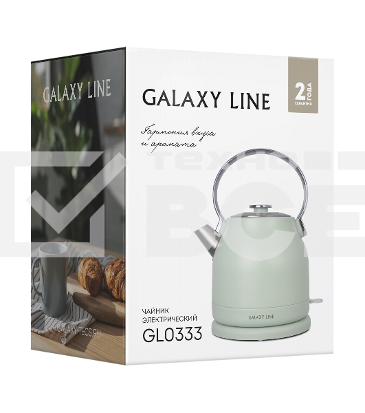 Чайник электрический Galaxy Line GL 0333, мятный, металл, 2200 Вт, 1,5 л